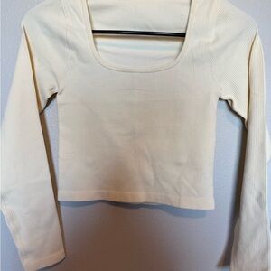 SET OQQ Women's Cream AND Black Ribbed Long Sleeve Ribbed Squared Neck Top  NWOT